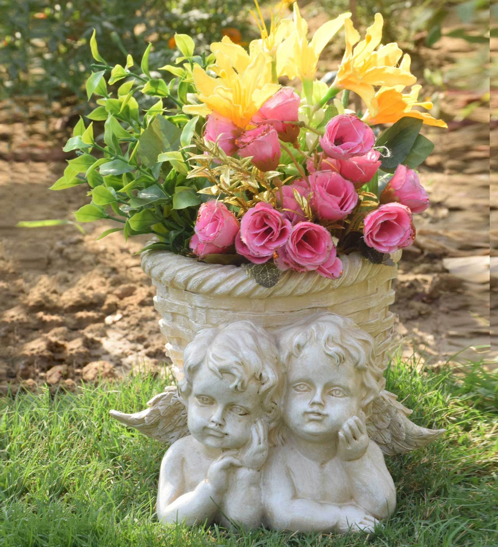 Buy White Resin Two Angel Planter Pot / cherub for home or garden or