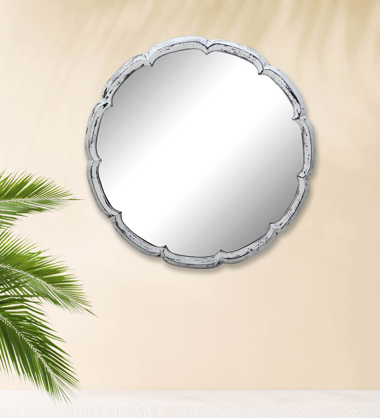 White Round Metal Wall Hanging Mirror