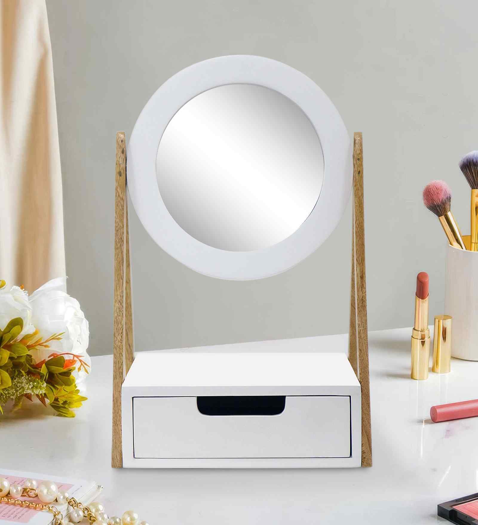 White Round Metal Wall Hanging Mirror