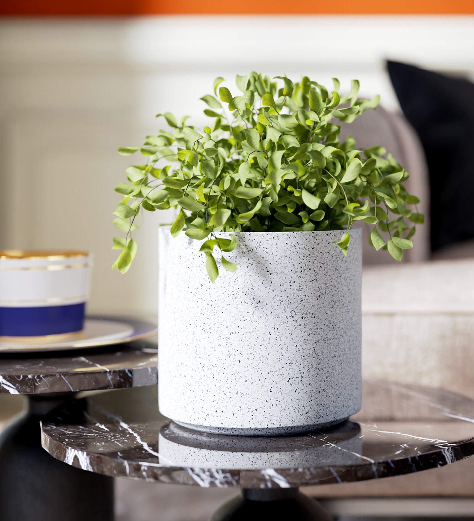 White Round ShapedMarble Polymer Planter