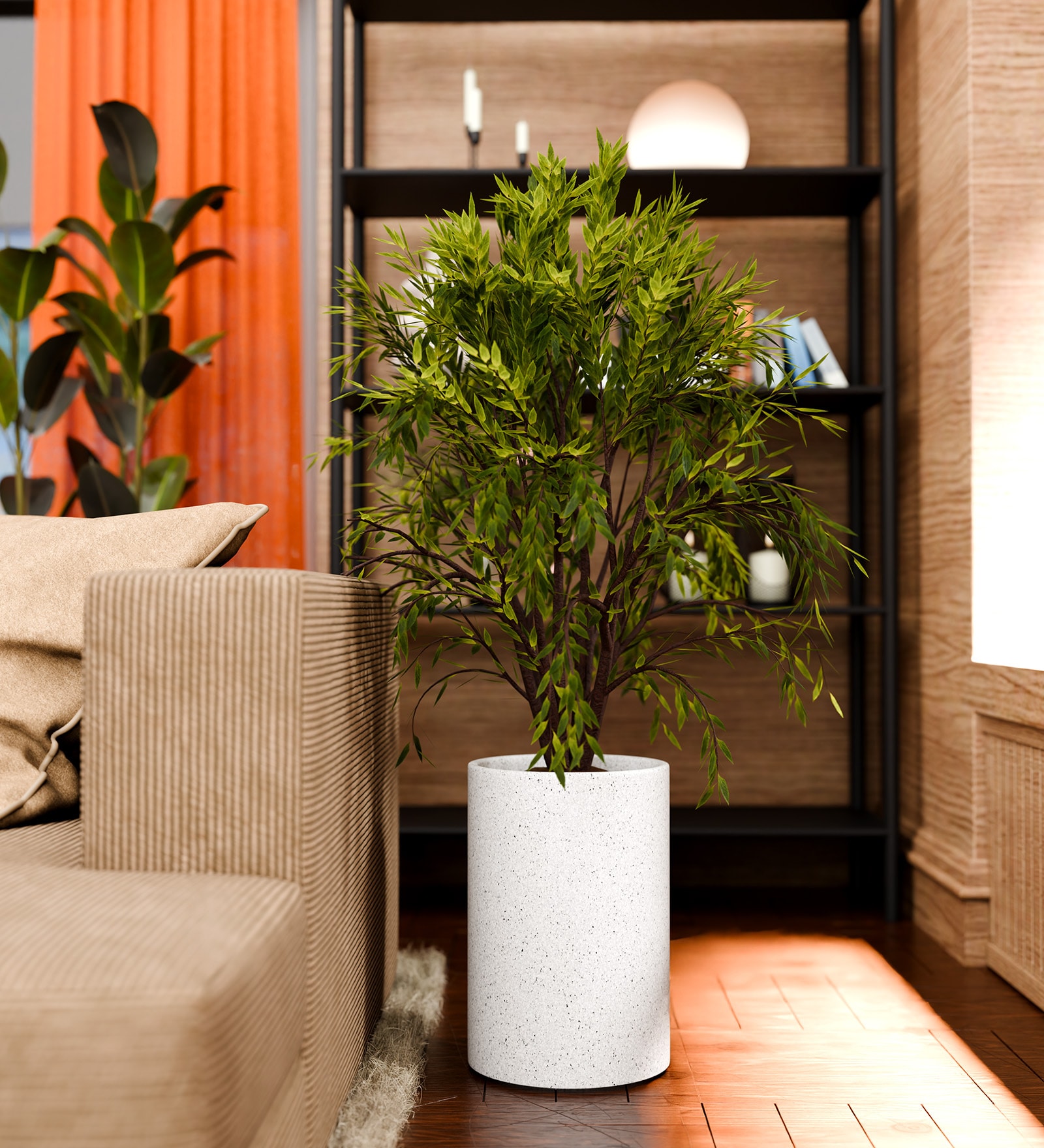 White Round ShapedMarble Polymer Planter