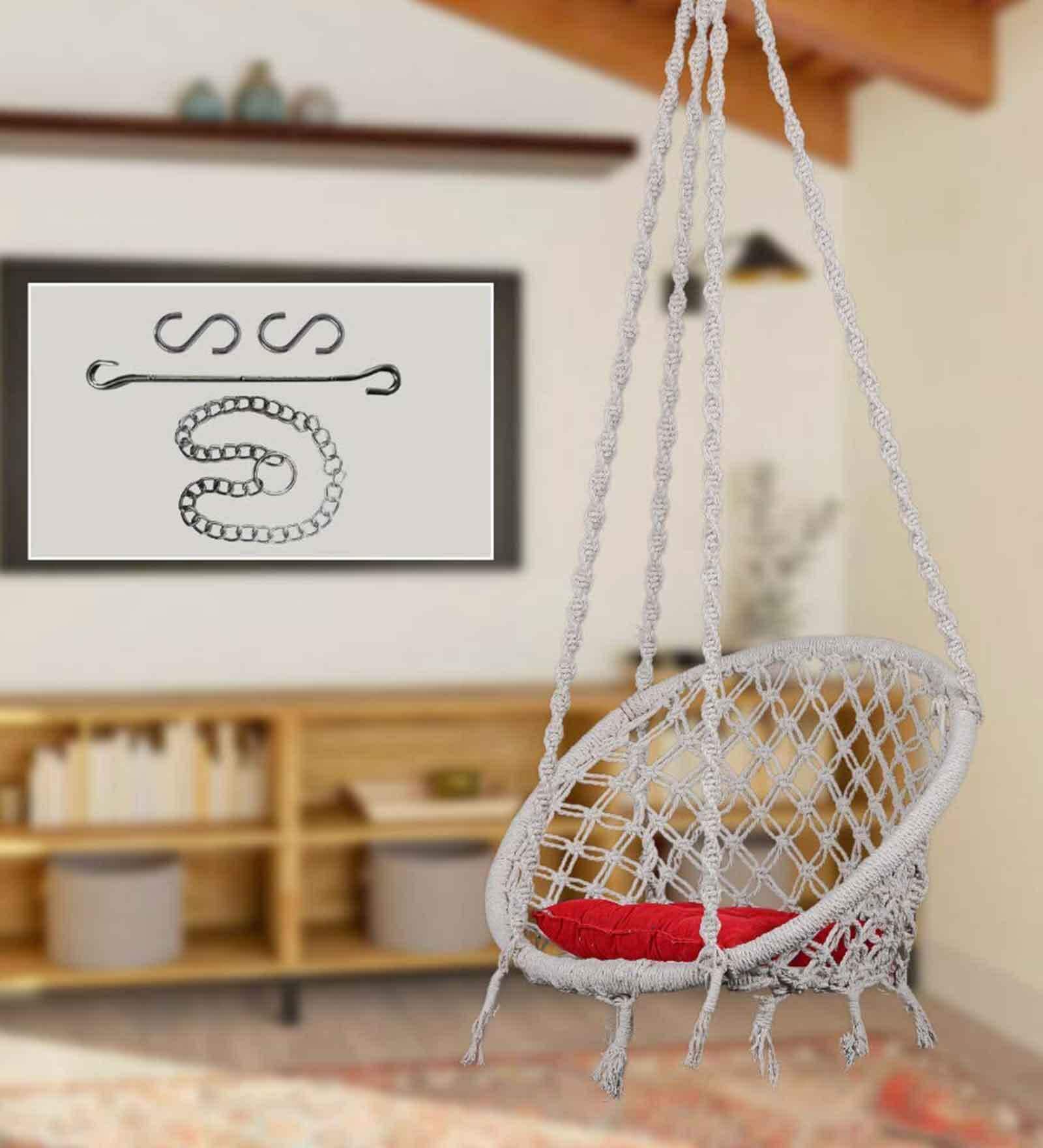 Round Fabric Swing in White & Red Colour