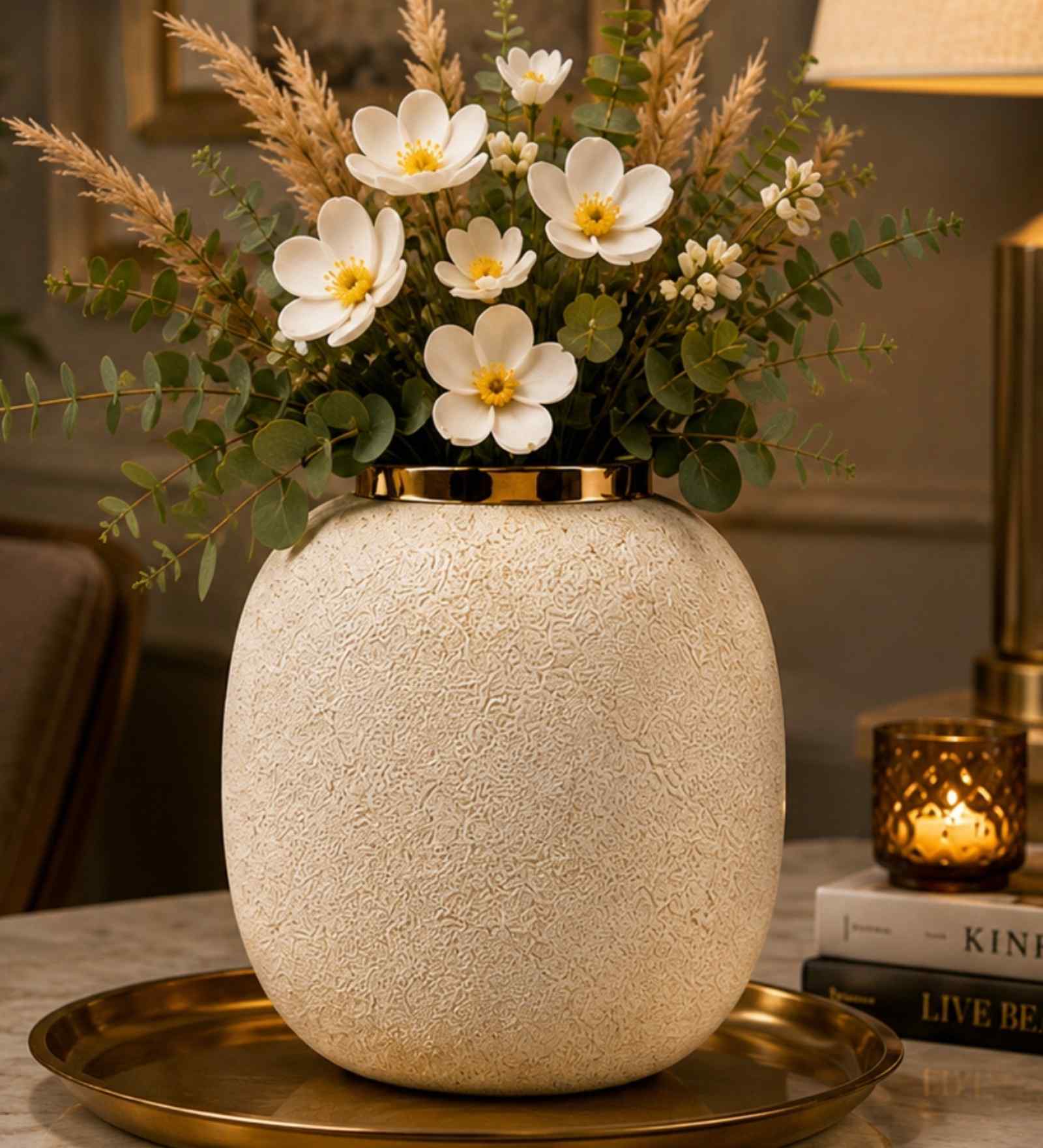 White Rounded Square Flower Vase for Home Decor, Iron, Matte Powder-Coated Finish
