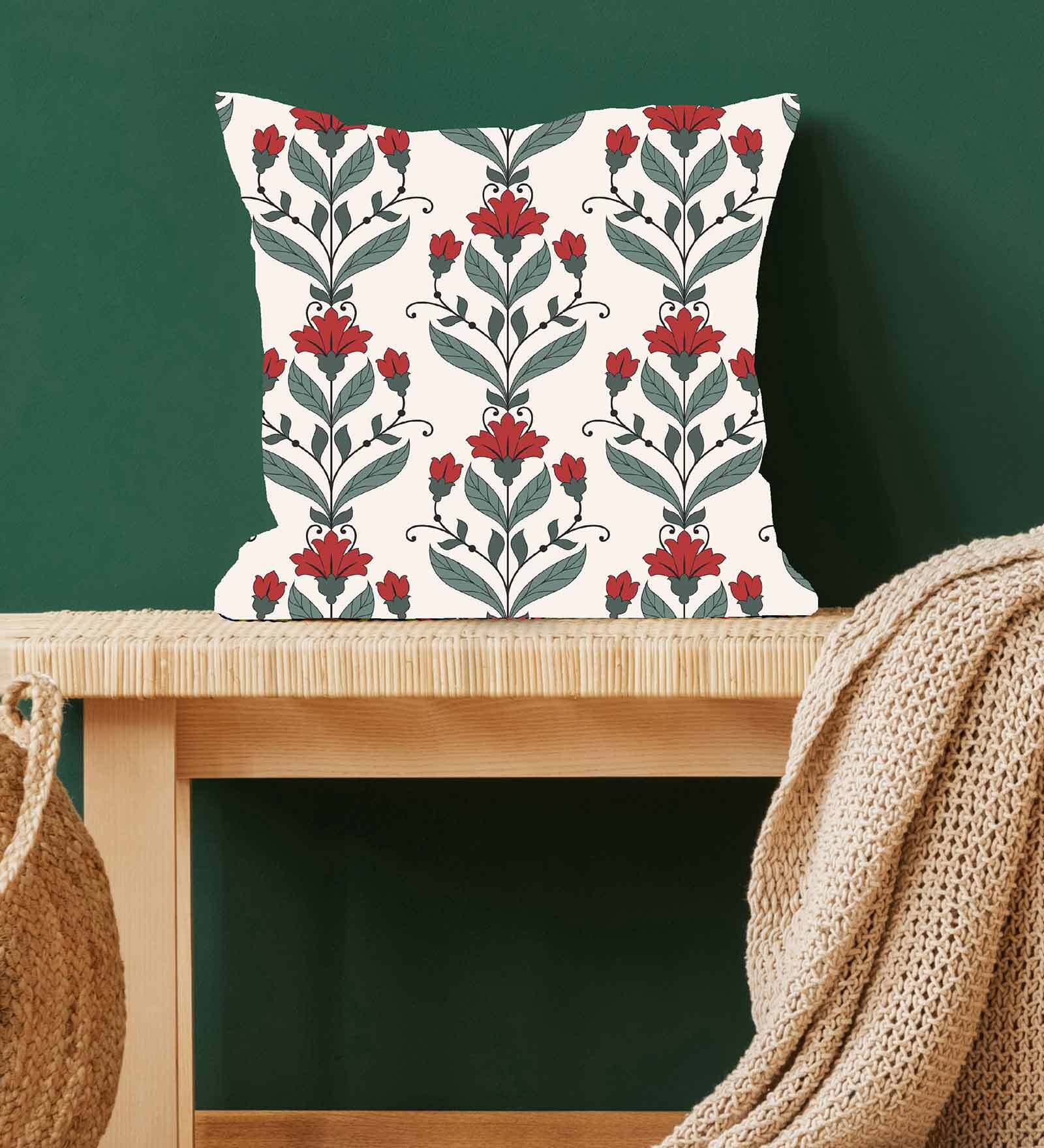 White Floral Satin 16 x 16 Inch Cushion Cover