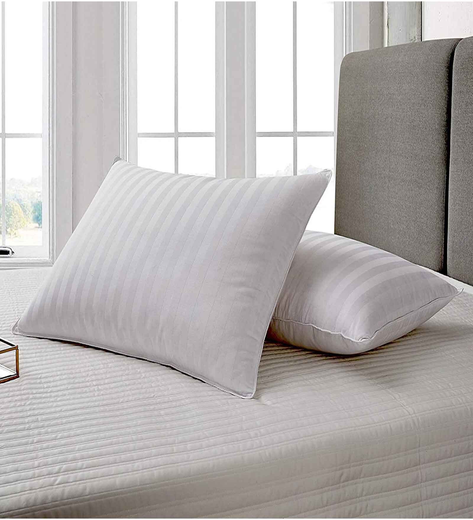 White Satin Striped 18x12 inches Cushion Inserts (2 Pieces)