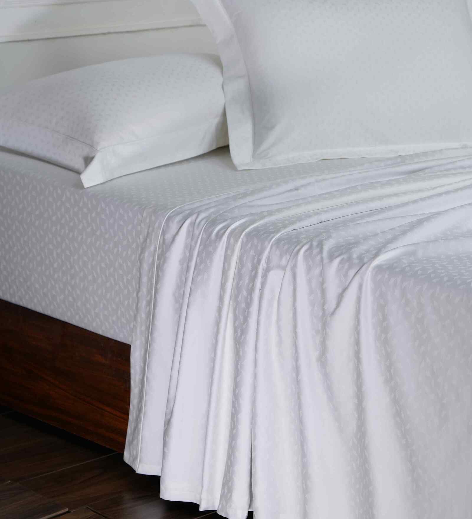 White Self Print 300 TC Cotton King Size Bed Sheet with 2 Pillow Covers 23 Collection