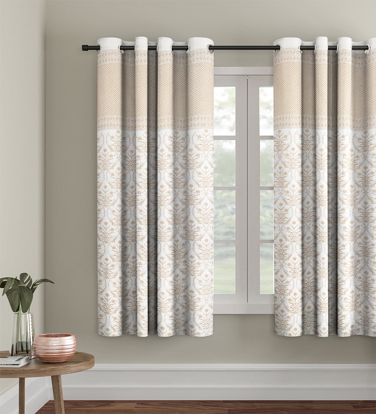 Beige Traditional Cotton 5 Ft Semisheer Eyelet Window Curtain