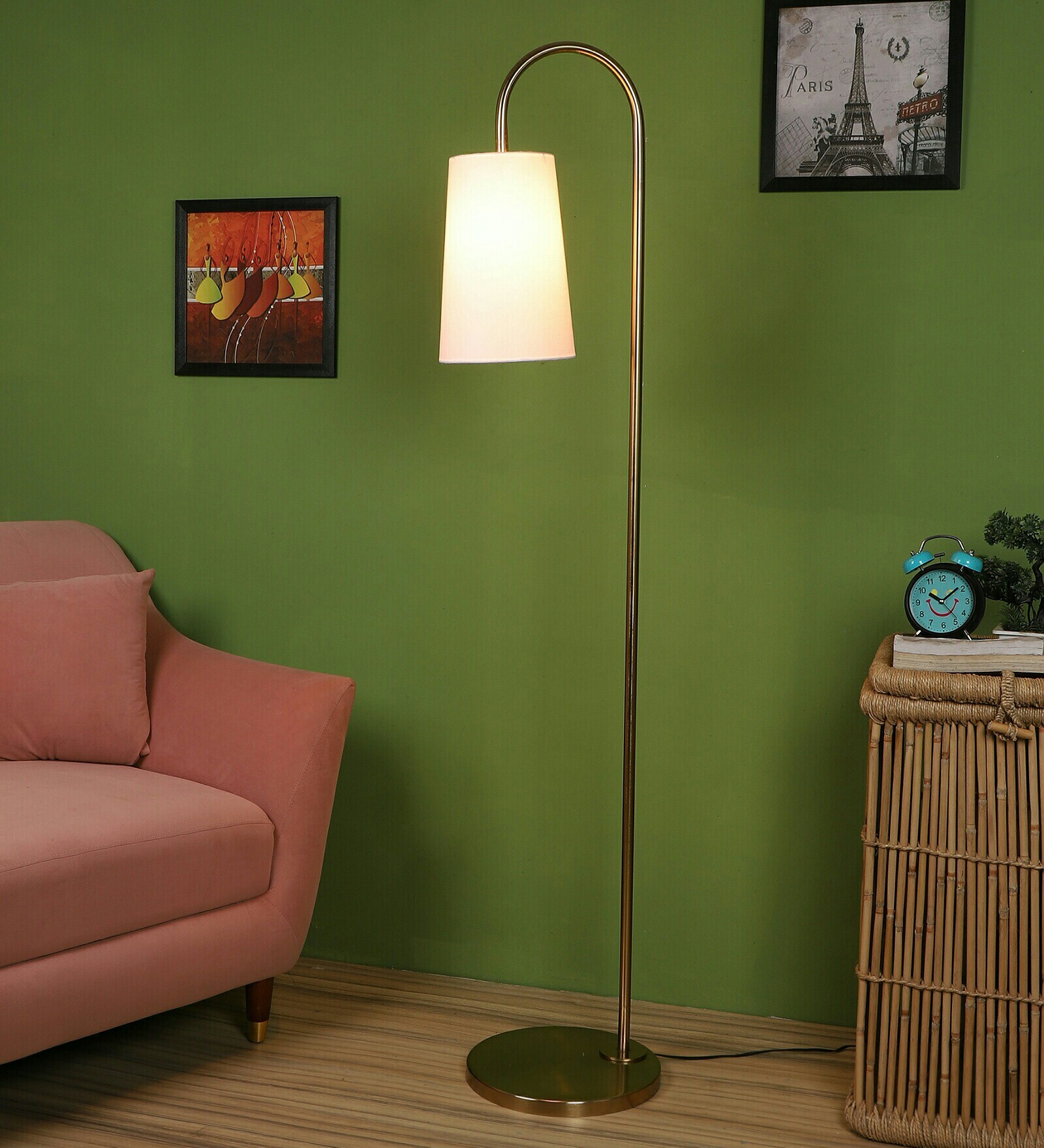 White Shade Floor Lamp With Metal Base
