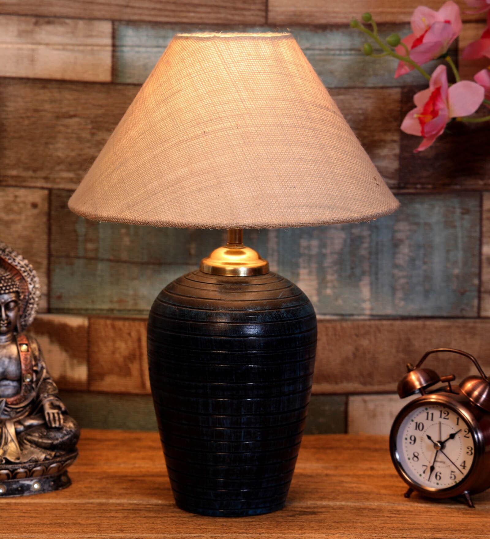 White Shade Table Lamp With Terracotta Base