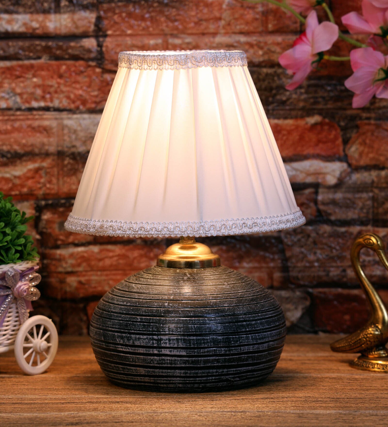 White Shade Table Lamp With Terracotta Base