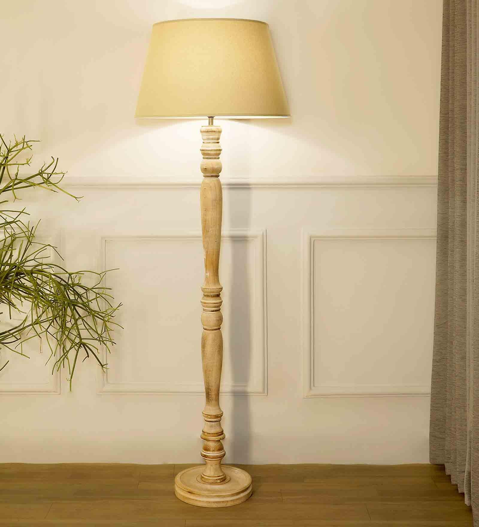 Beige Shade Floor Lamp With Wood Base