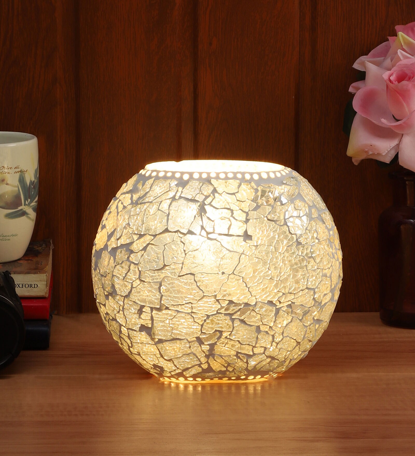 Central White Glass Shade Night Lamp With Glass Base
