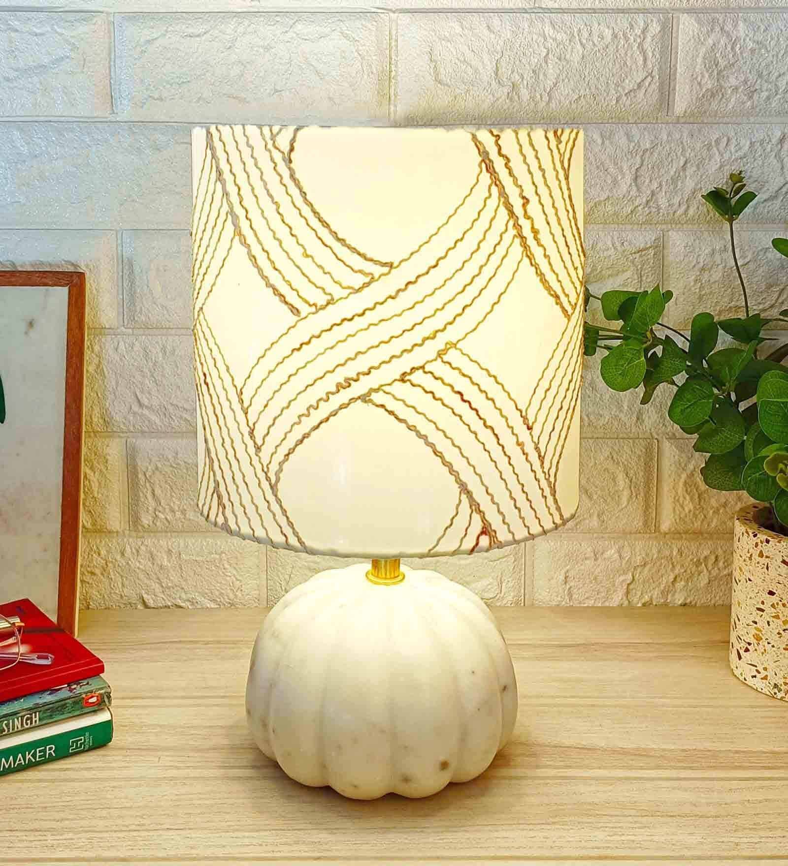 White Shade Table Lamp with Marble Base