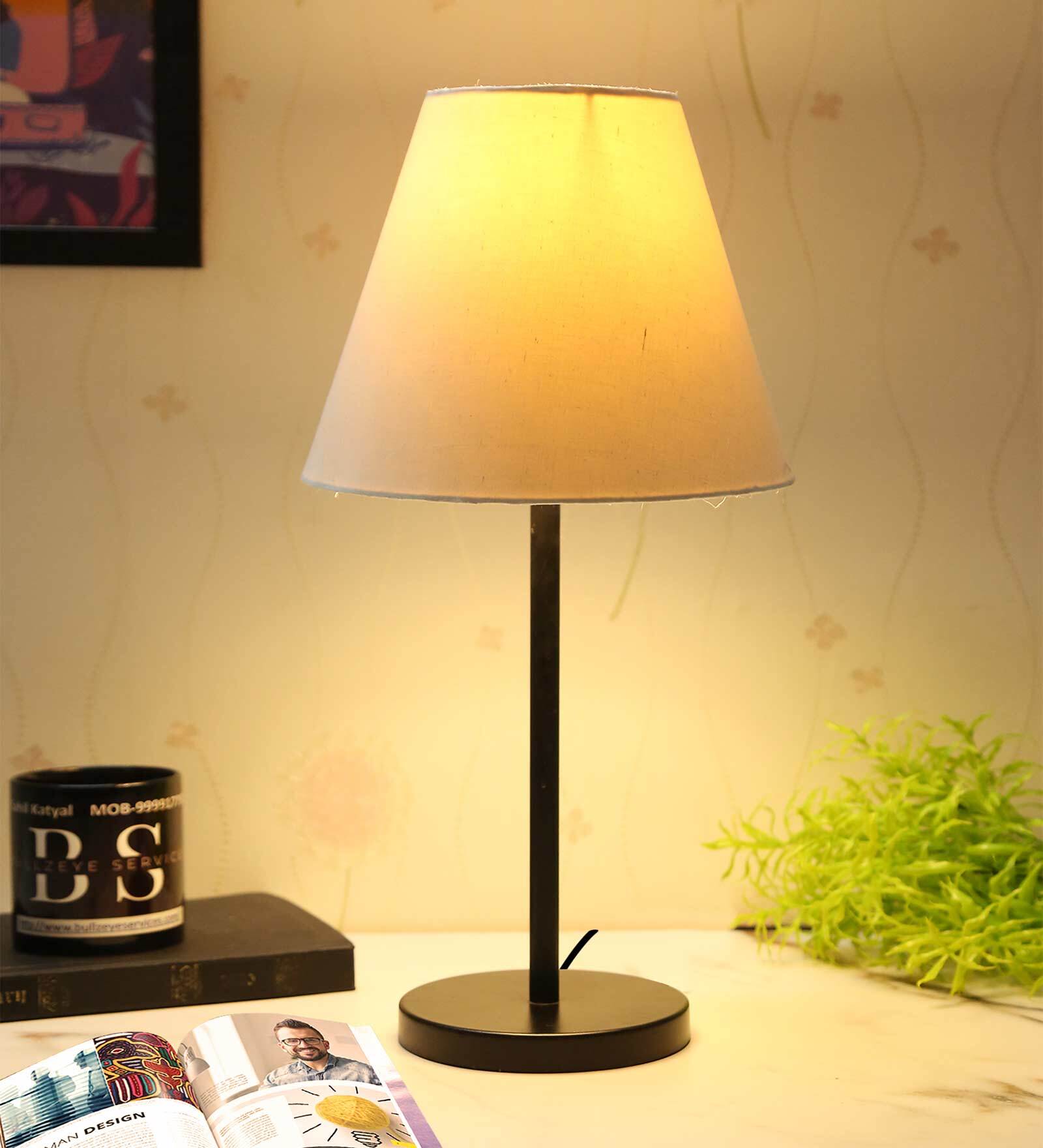 Buy Bradbury White Cotton Shade Night Lamp With Metal Base at 34% OFF ...