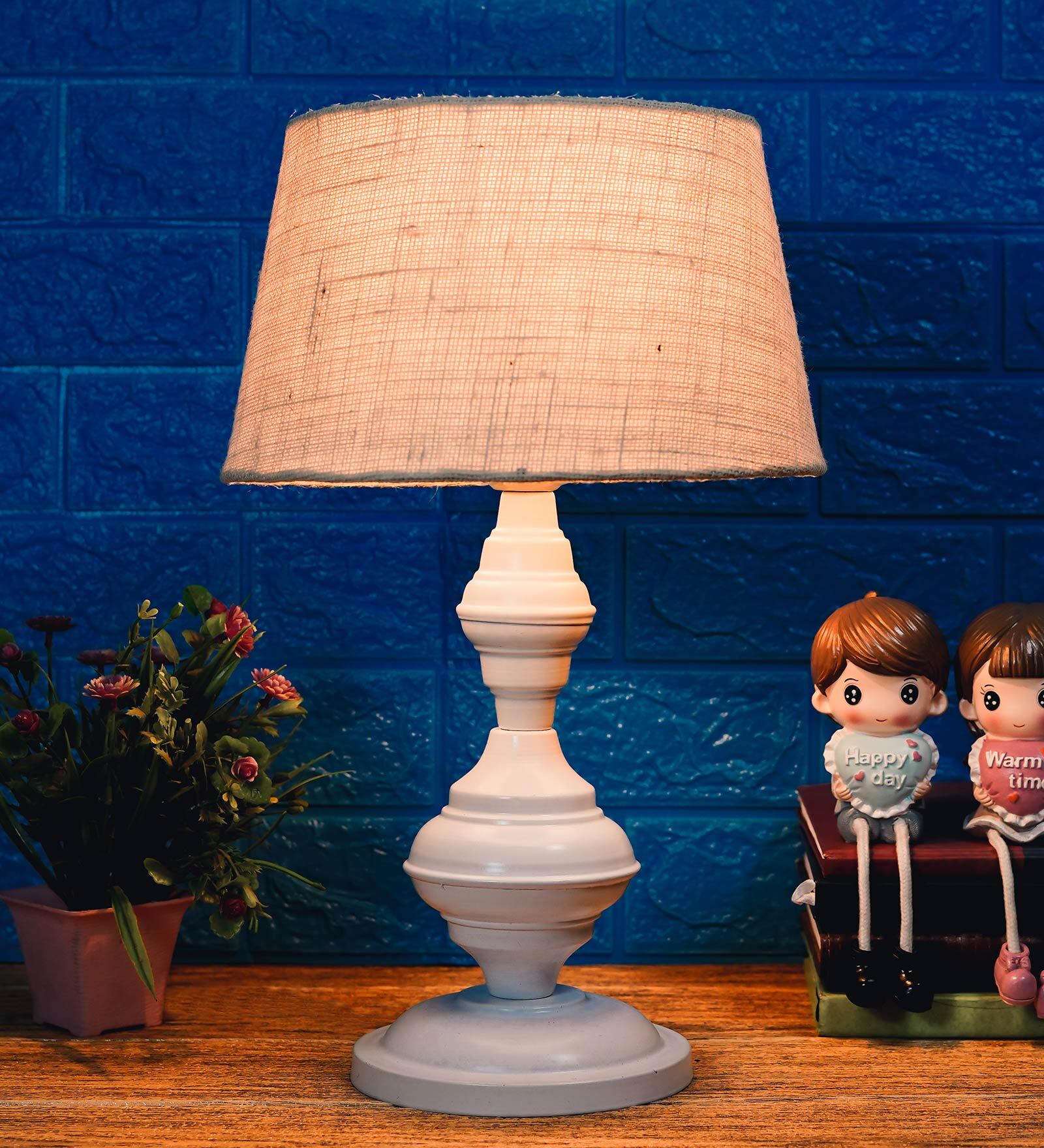 Brown Shade Table Lamp With Metal Base