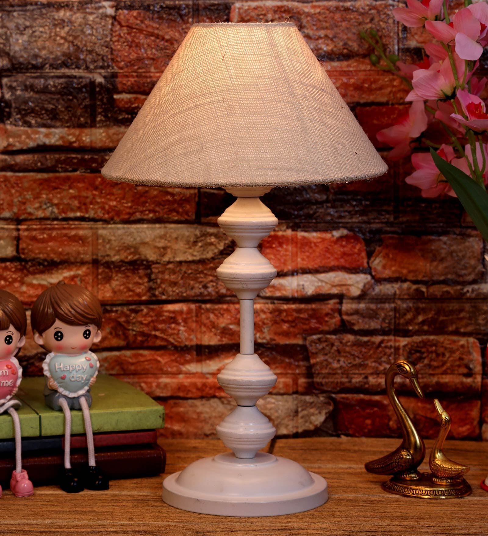 Brown Shade Table Lamp With Metal Base