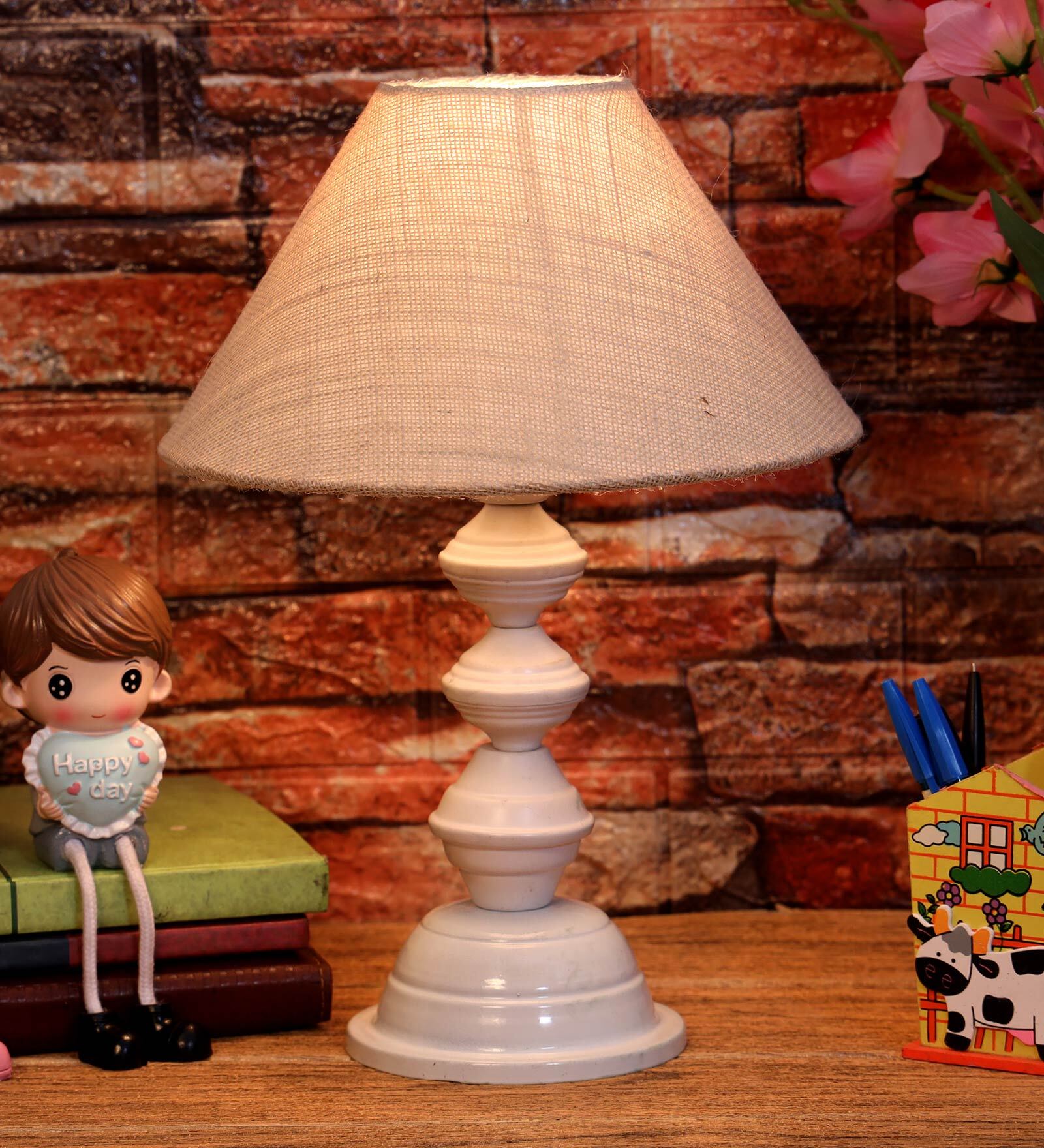 Brown Shade Table Lamp With Metal Base