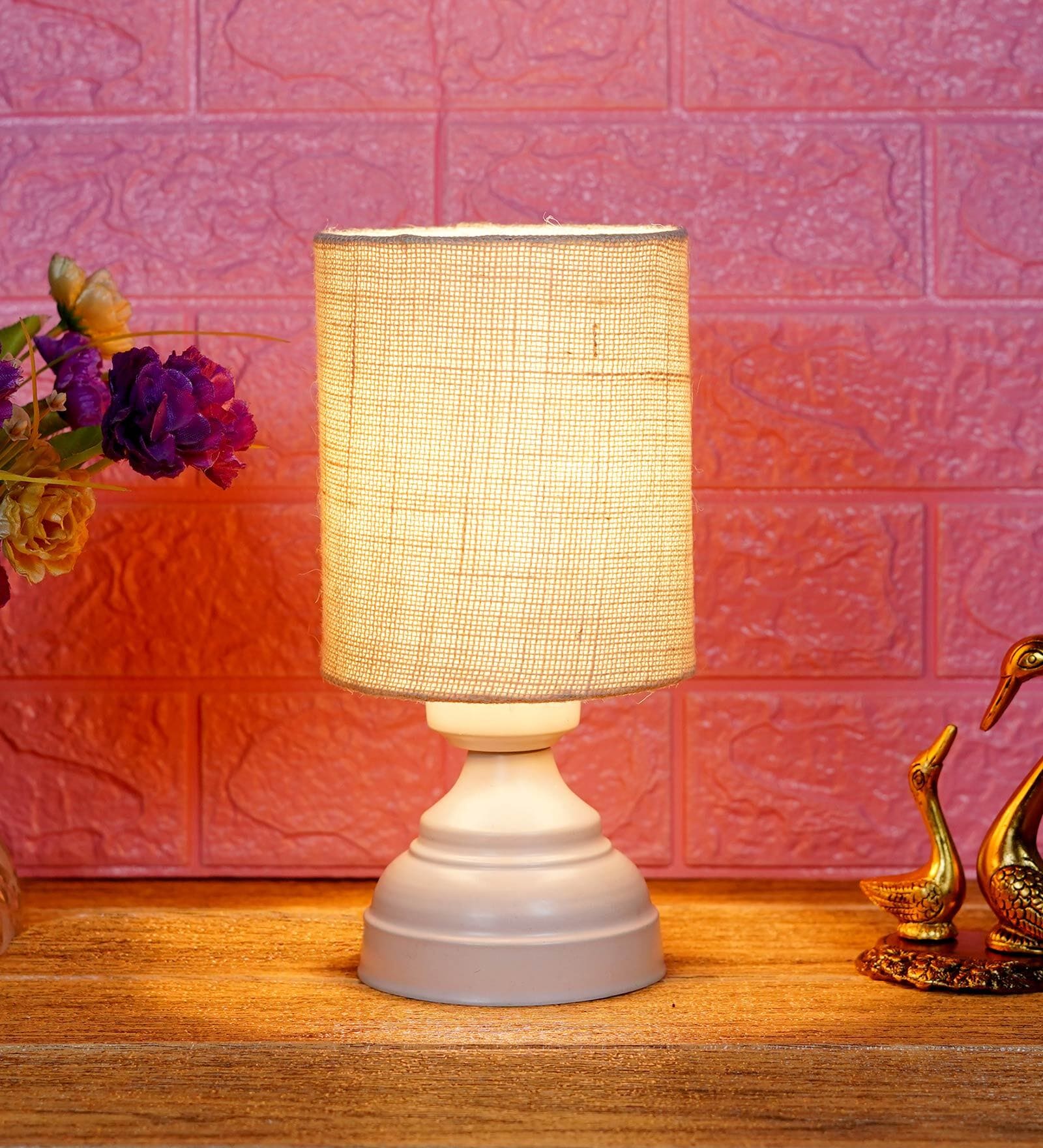 White Shade Table Lamp With Metal Base