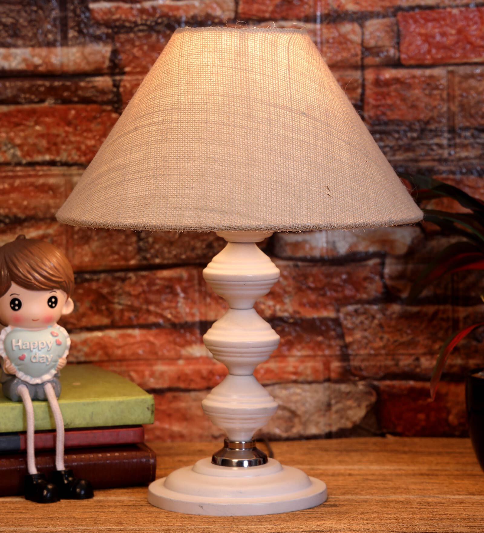 Beige Shade Table Lamp With Metal Base