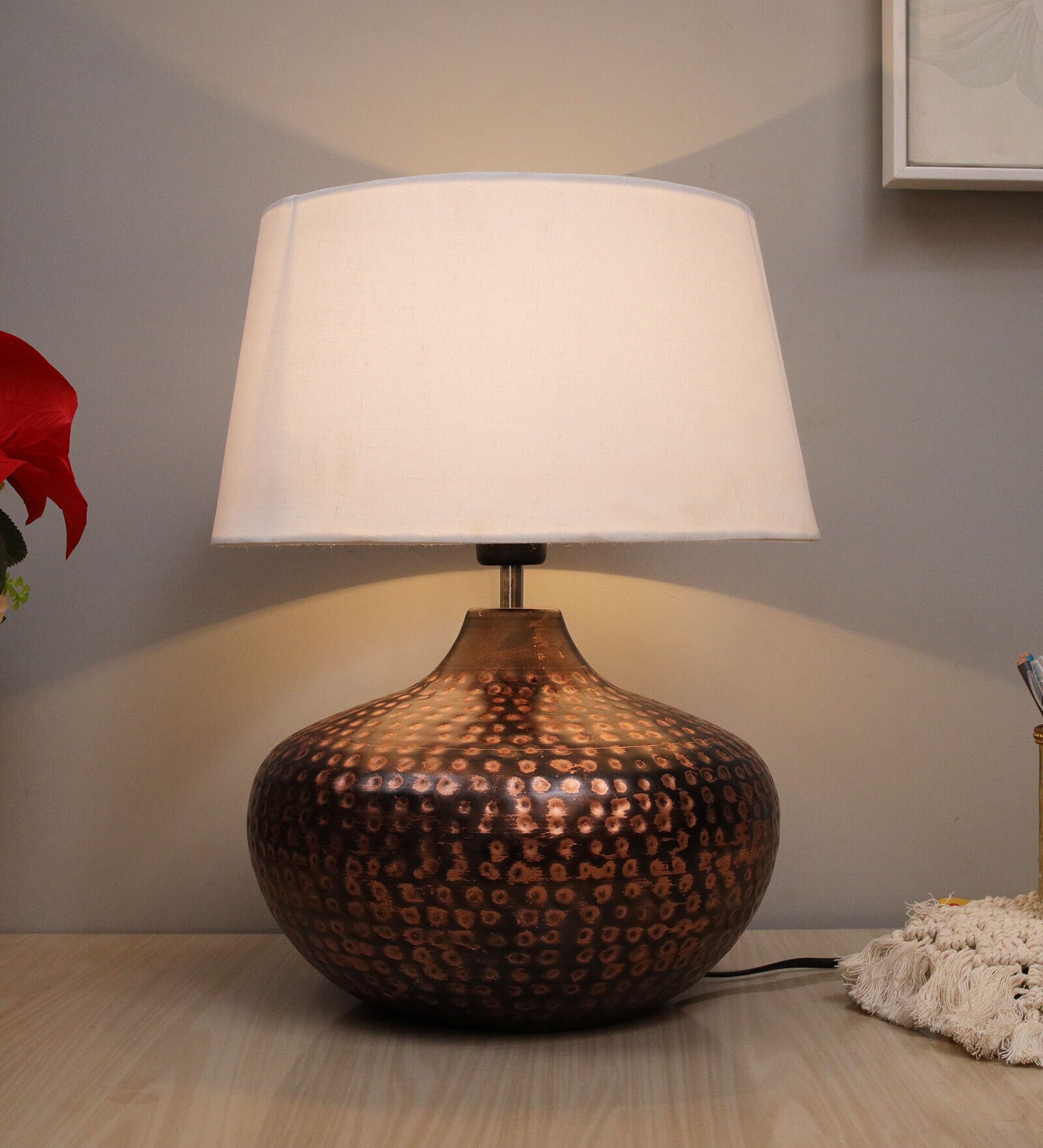White Shade Table Lamp With Metal Base