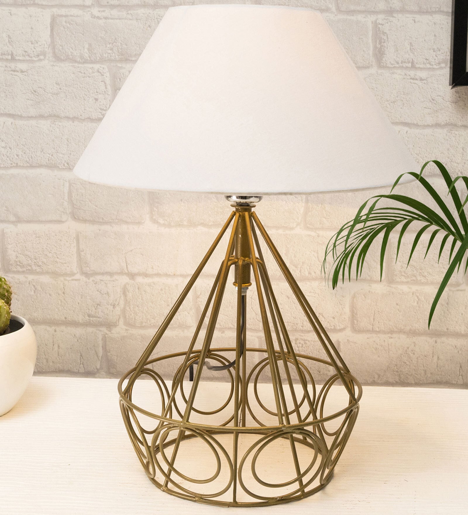 White Shade Table Lamp With Metal Base
