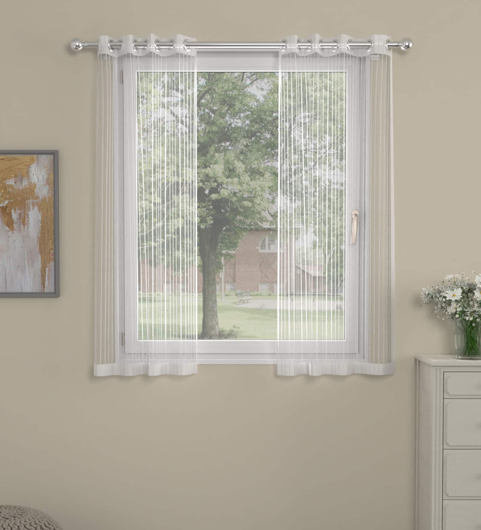 White Solid Polyester 5 Ft Sheer Eyelet Window Curtain