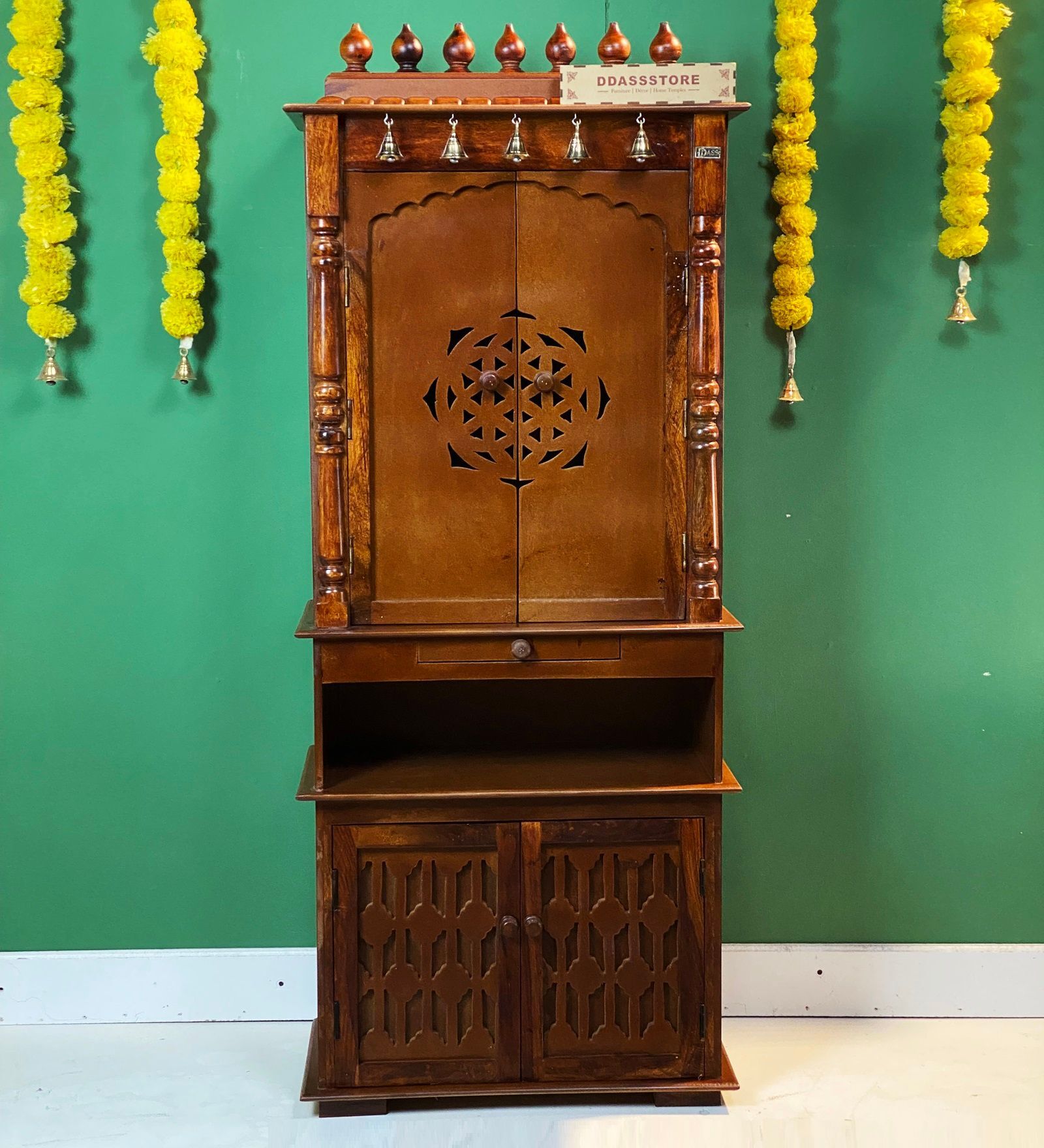 White Sheesham & MDF Wooden Temple in Home & Office