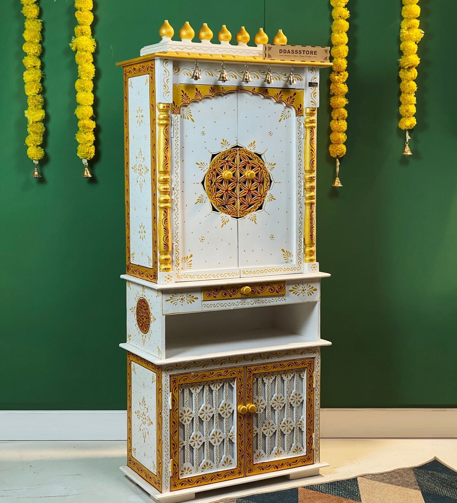 White Sheesham & MDF Wooden Temple in Home & Office