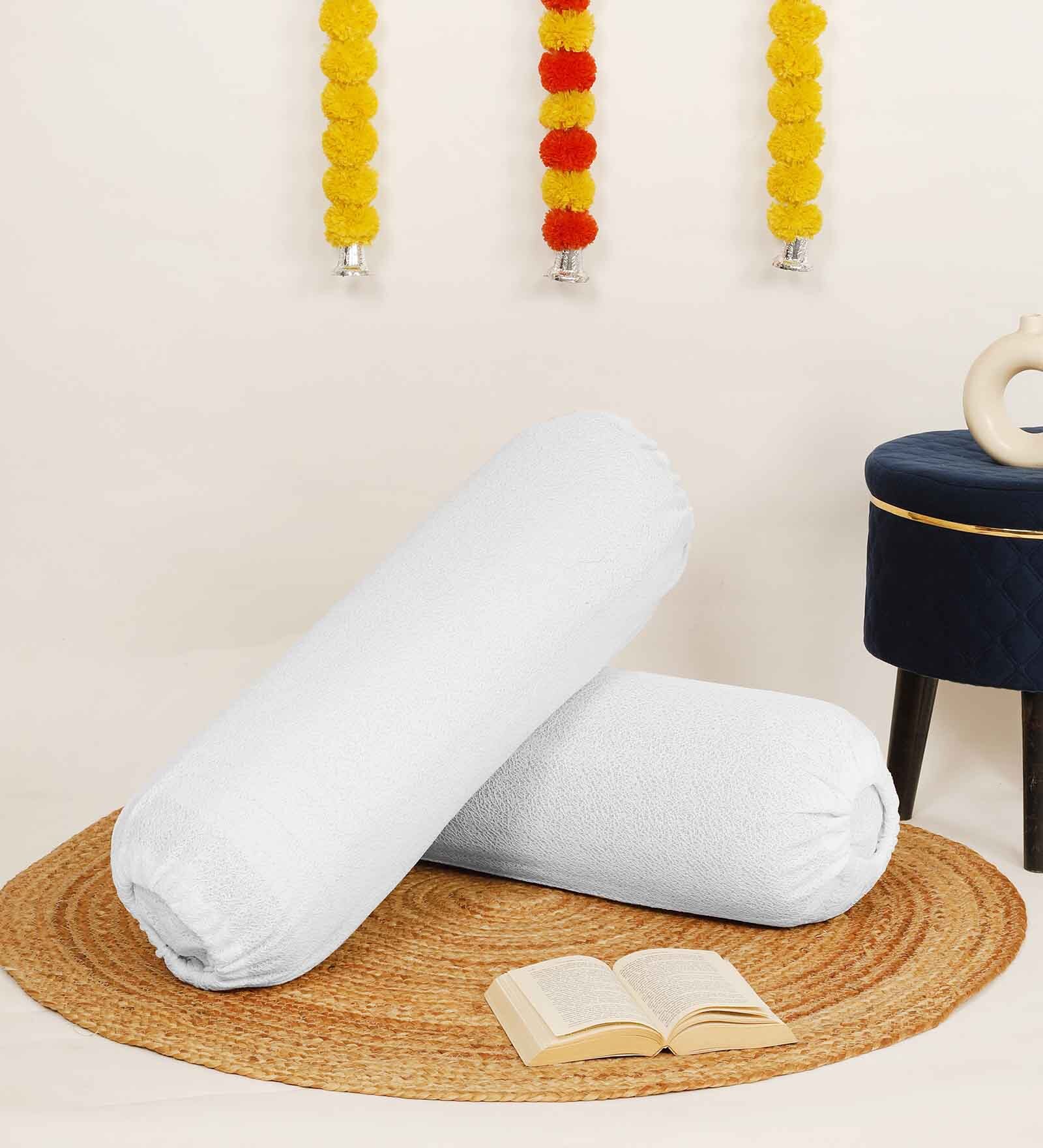 White Solid 200 TC Blended Jacquard 2 Bolster Covers