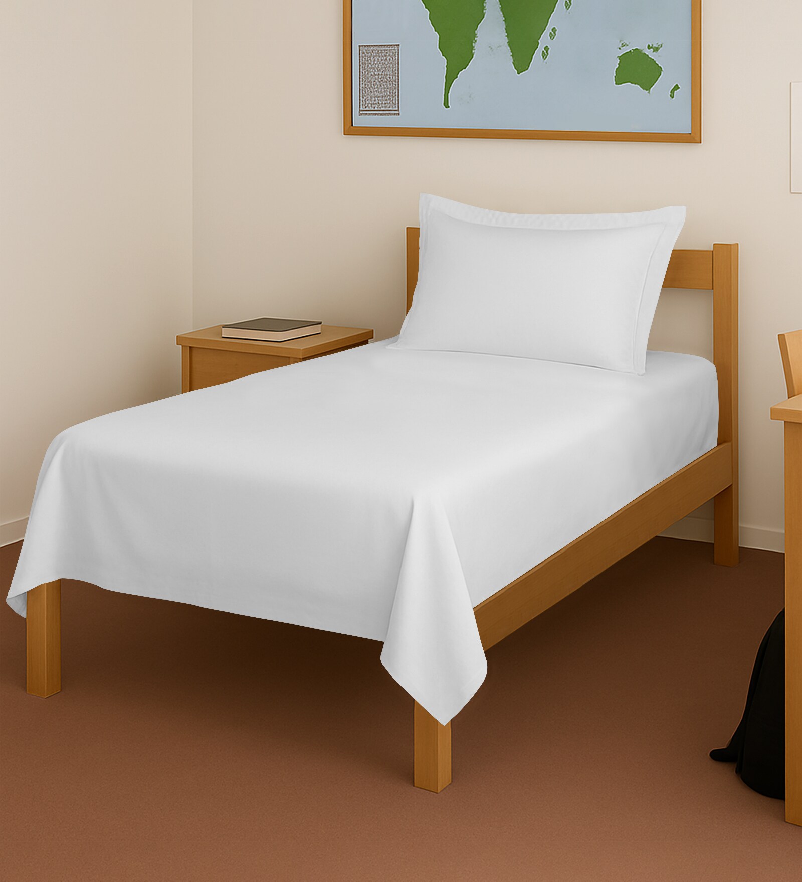 White Solid 400 TC Cotton Single Sized Bedsheet with 1 Pillow Cover
