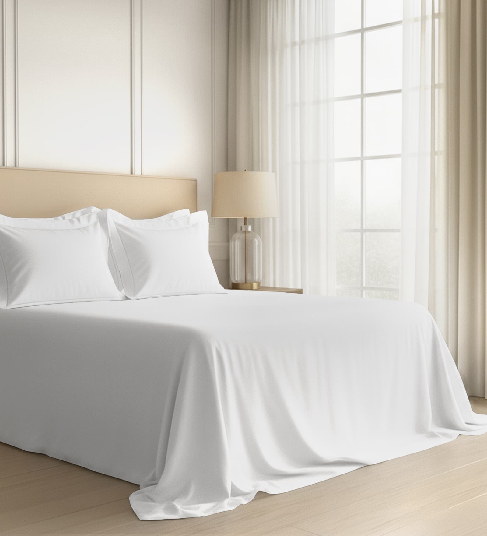 White Solid 600 TC Cotton Super King Sized Bedsheet with 4 Pillow Covers