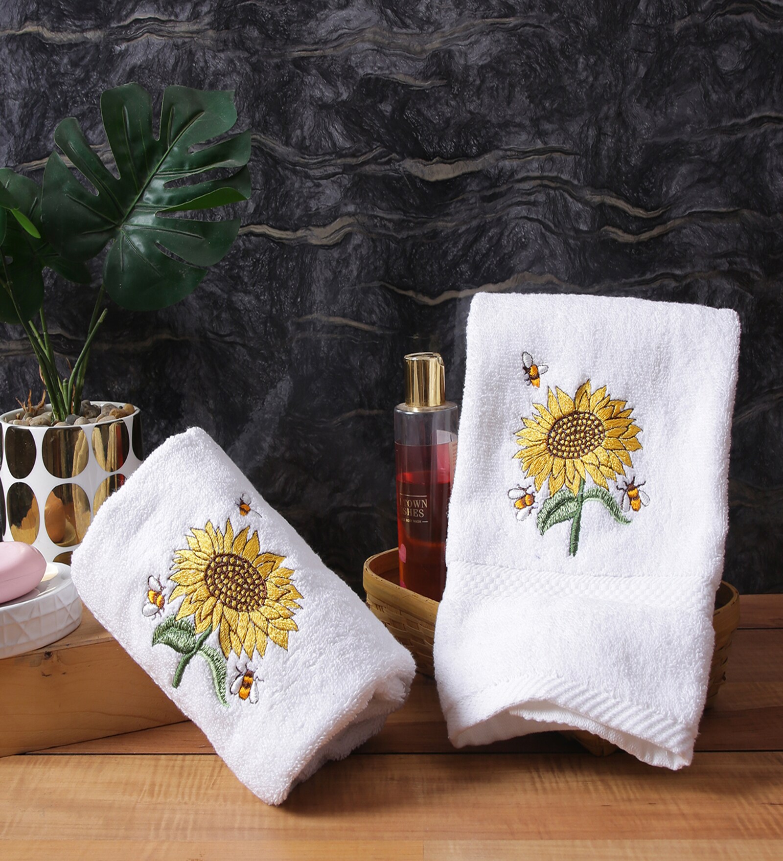 White 100% Cotton Embroidered 550 GSM Hand Towels (Set of 2)