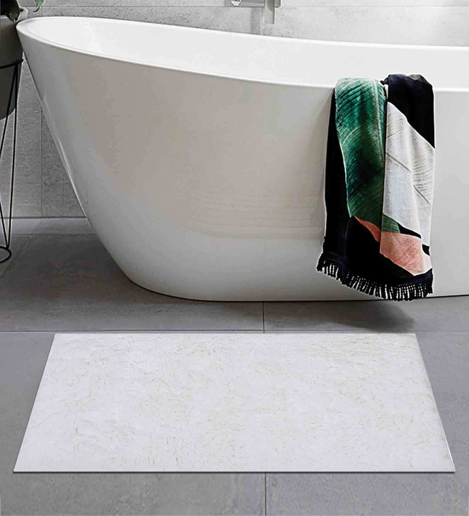 White Solid Cotton AntiSkid Bathmat