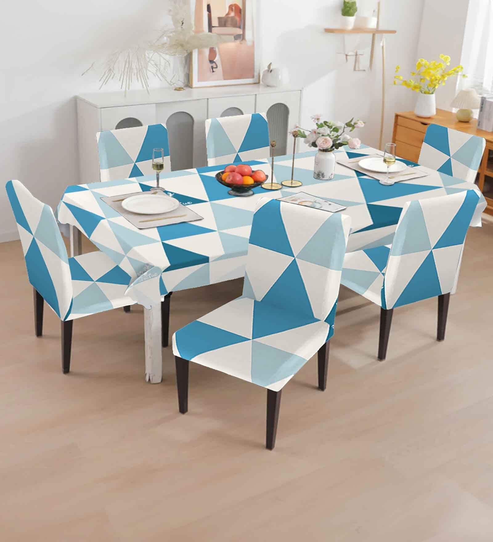White Solids 7 Pcs PVC & Spandex Table Cover With 6 Chair Cover