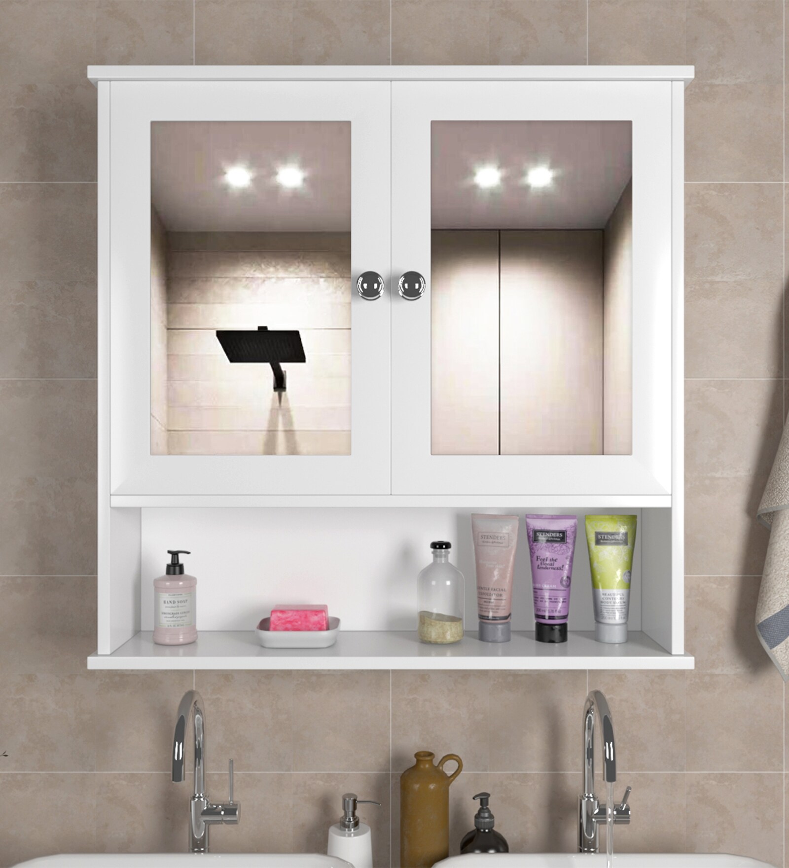 Buy White Space Saving Engineered Wood Bathroom With Mirror by
