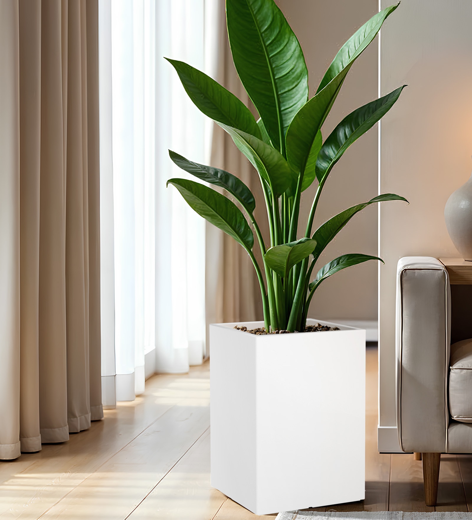 White Square Shaped Polymer Floor Planter