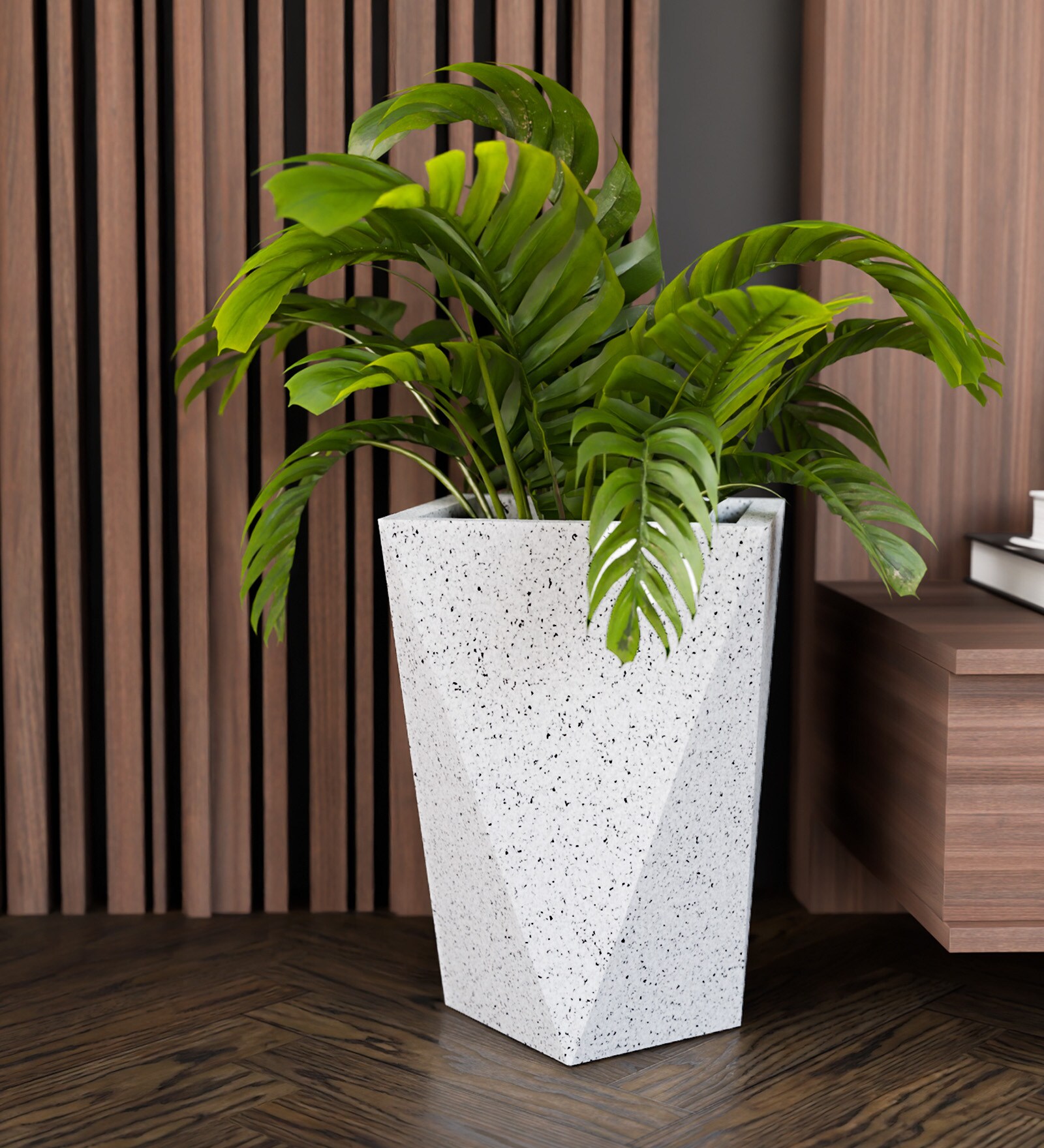 White Square Shaped Marble Polymer Floor Planter