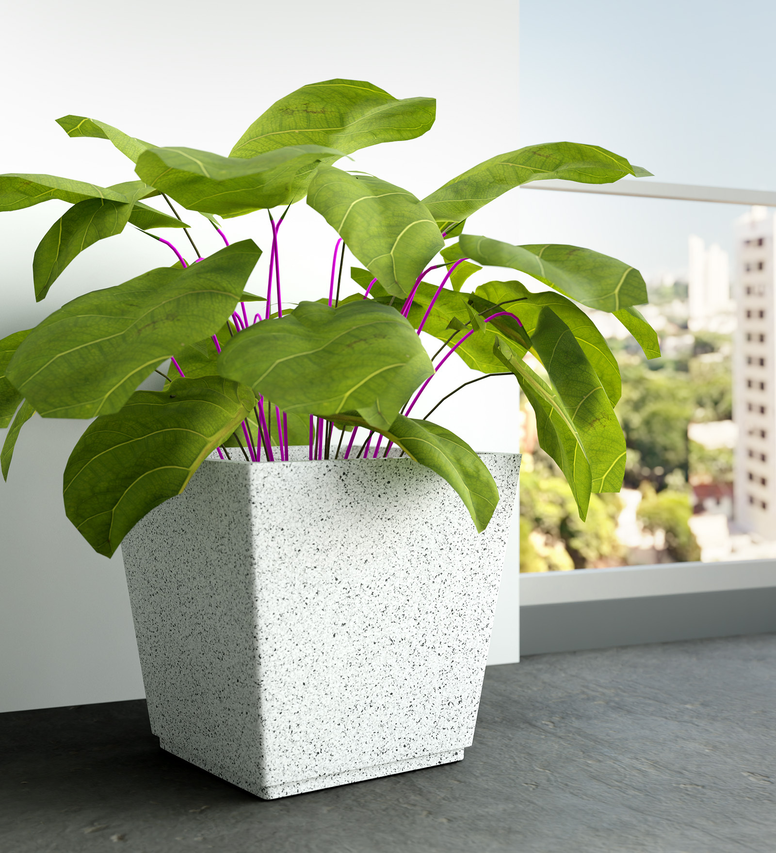 White Square Shaped Marble Polymer Floor Planter