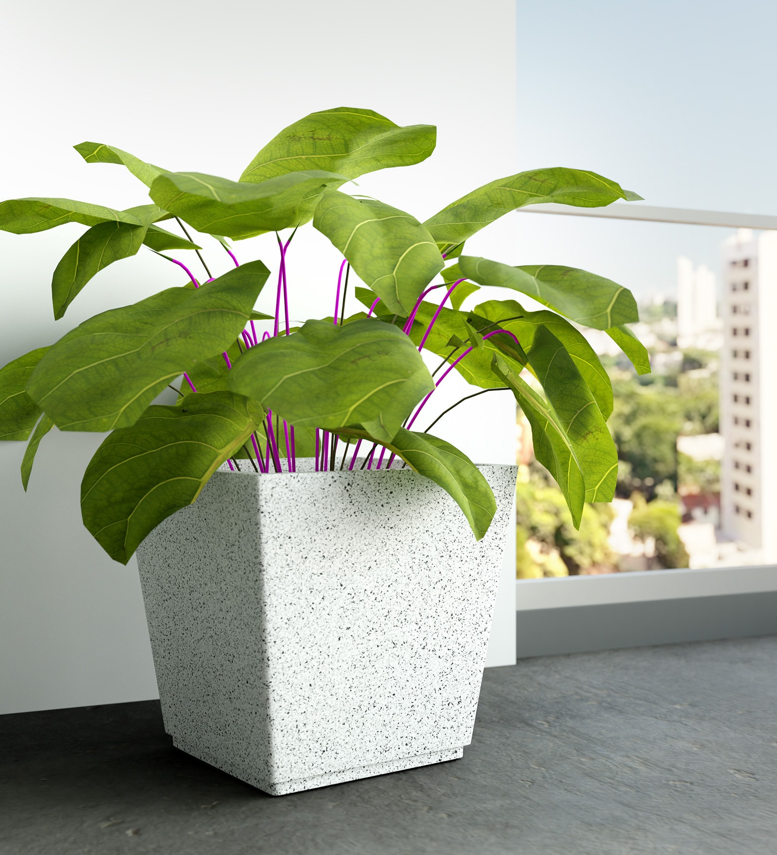 White Square Shaped Marble Polymer Floor Planter