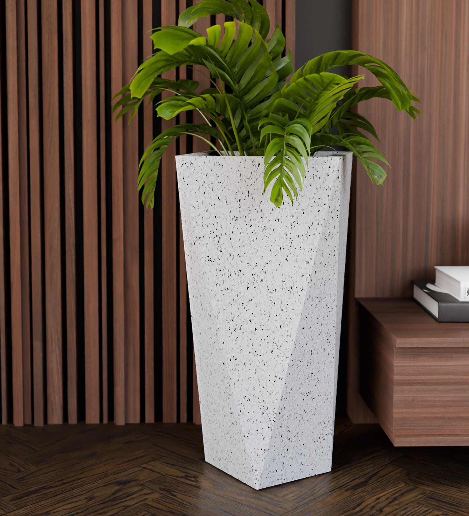 White Square Shaped Marble Polymer Floor Planter