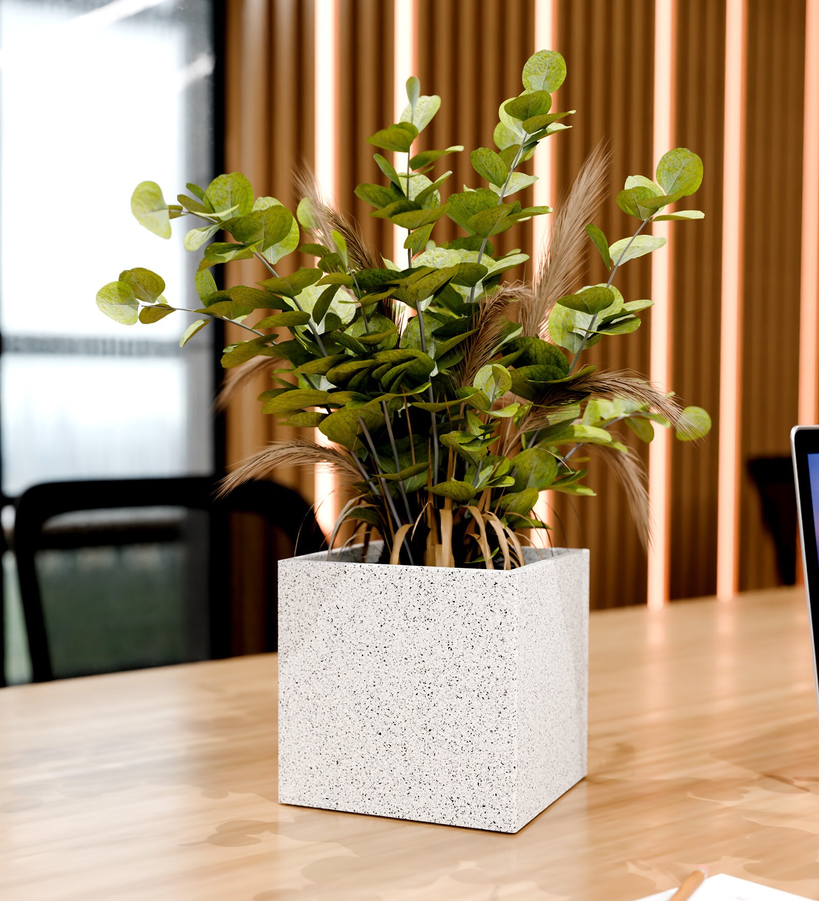 White Square Shaped Marble Polymer Floor Planter