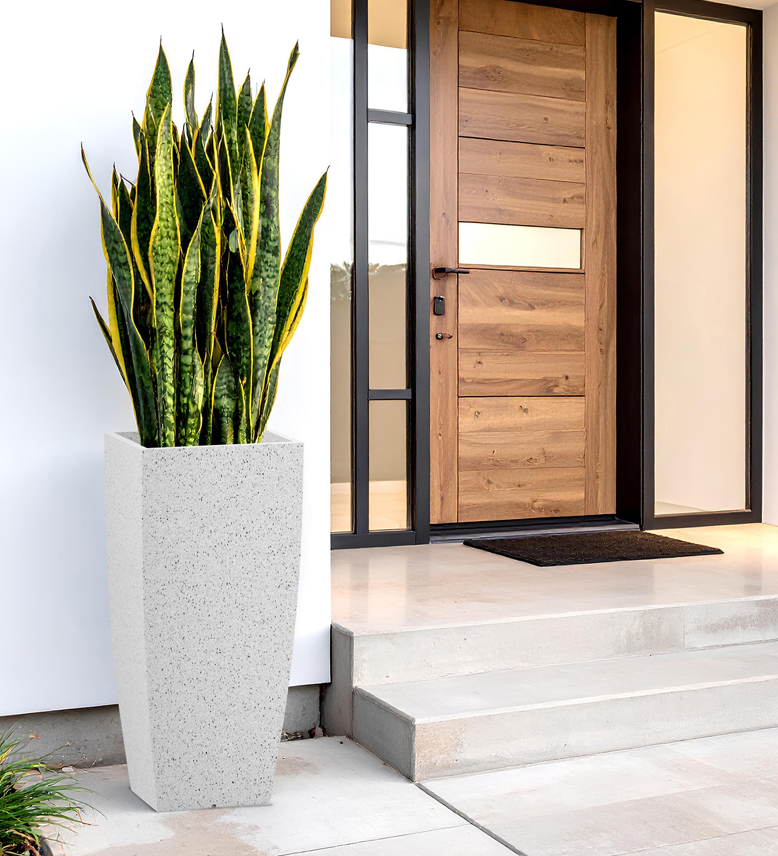 White Square Shaped Marble Polymer Floor Planter
