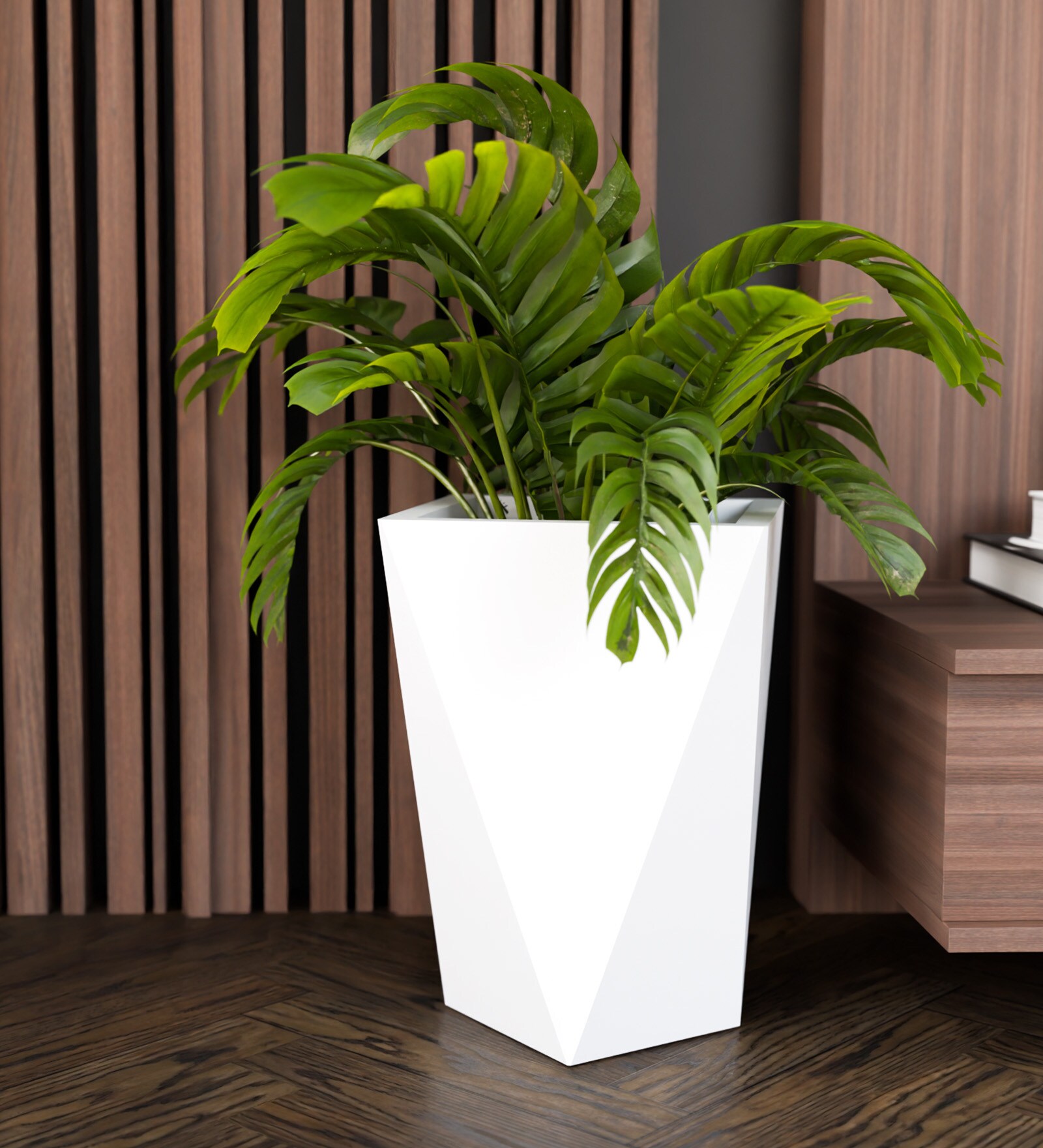 White Square Shaped Polymer Floor Planter