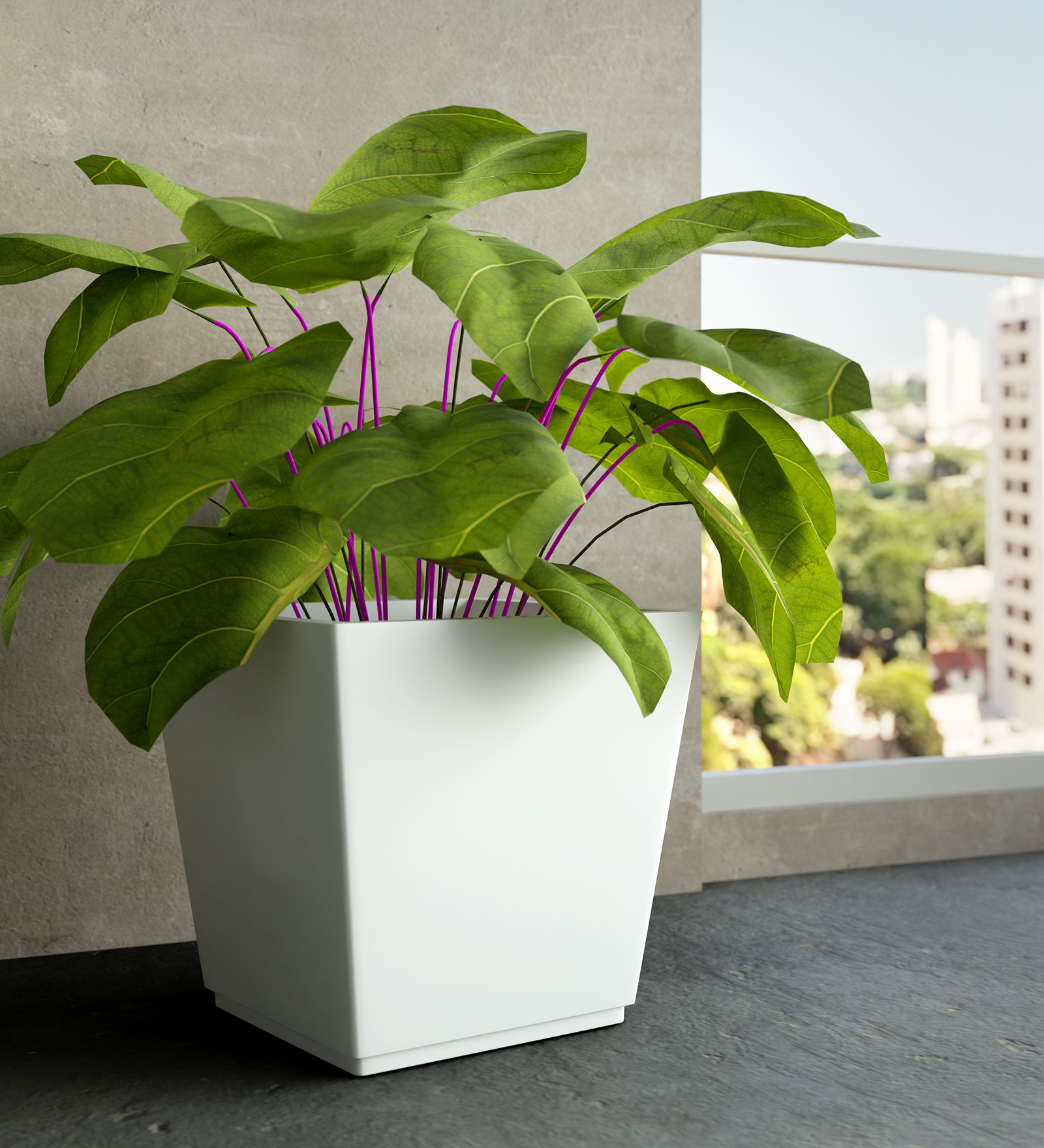 White Square Shaped Polymer Floor Planter