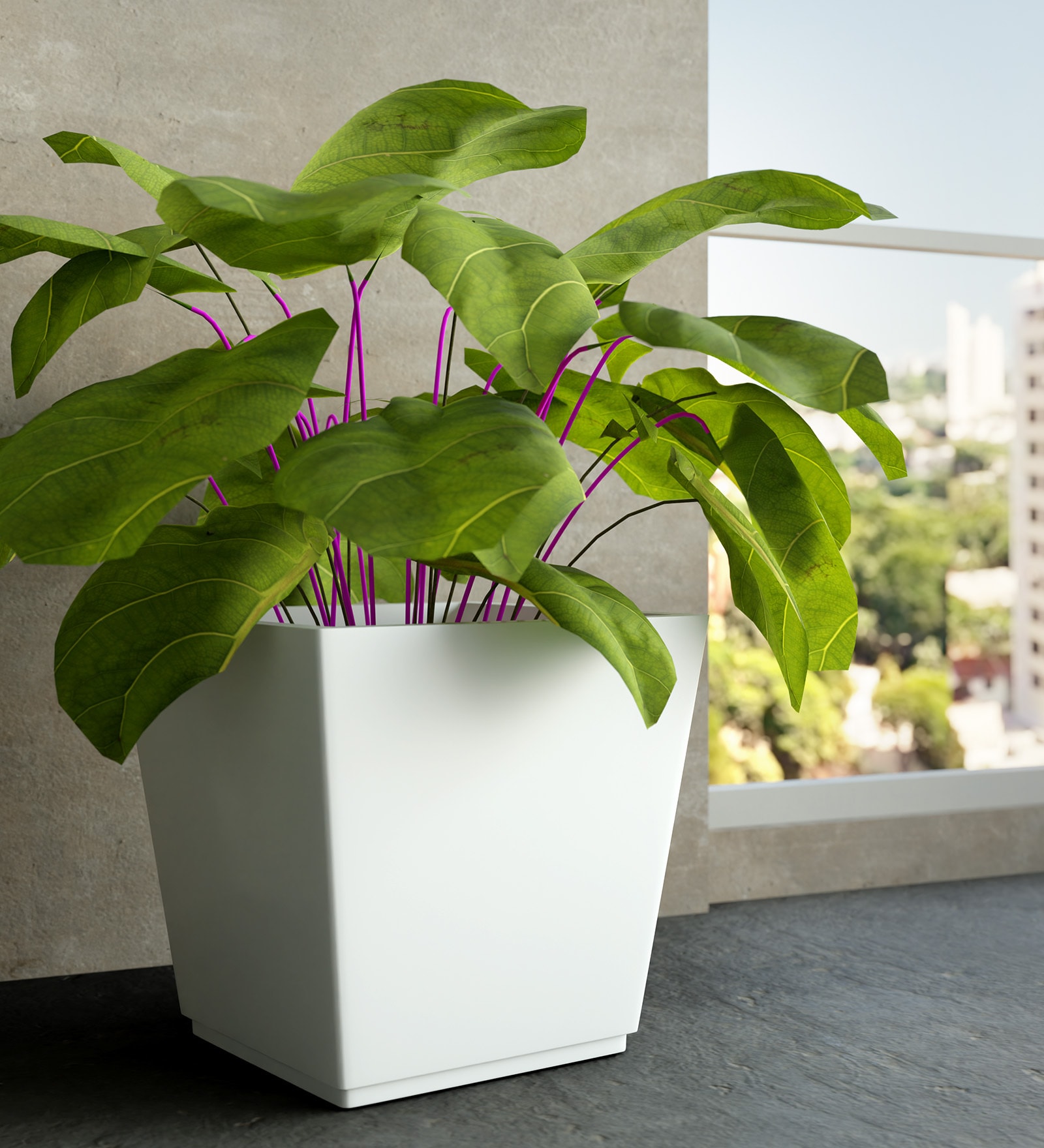 White Square Shaped Polymer Floor Planter