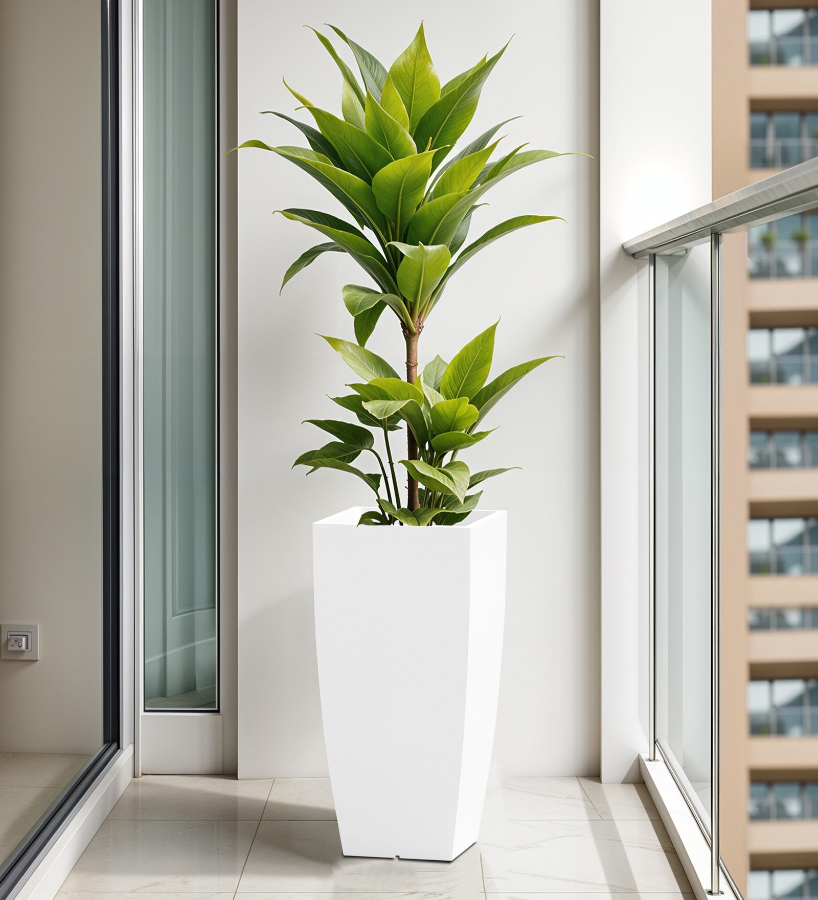 White Square Shaped Polymer Floor Planter