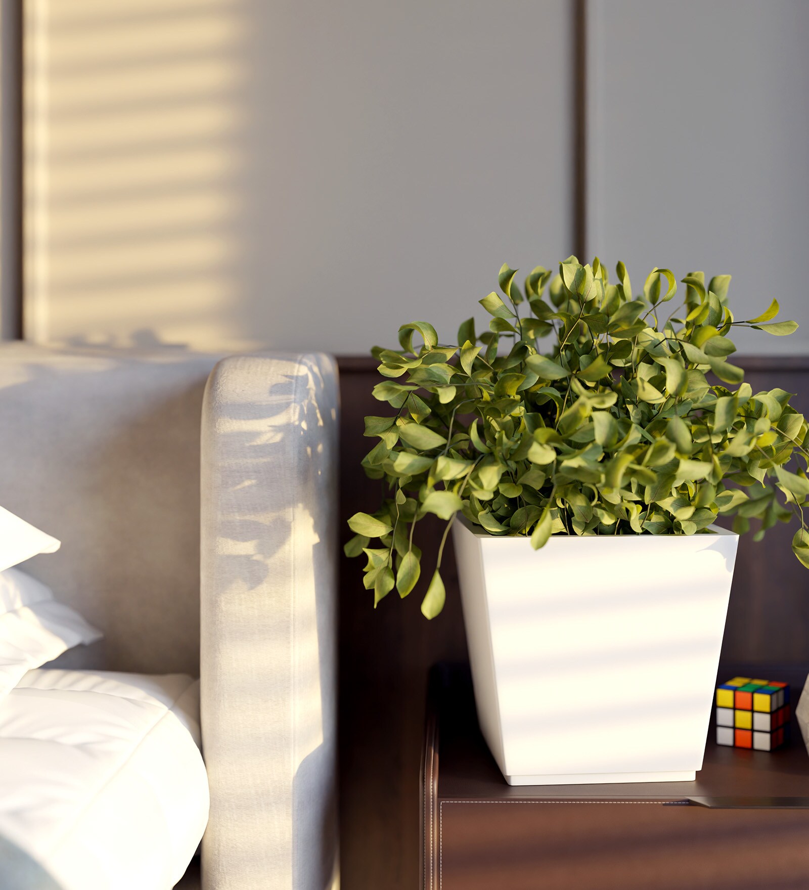 White Square Shaped Small Polymer Floor Planter