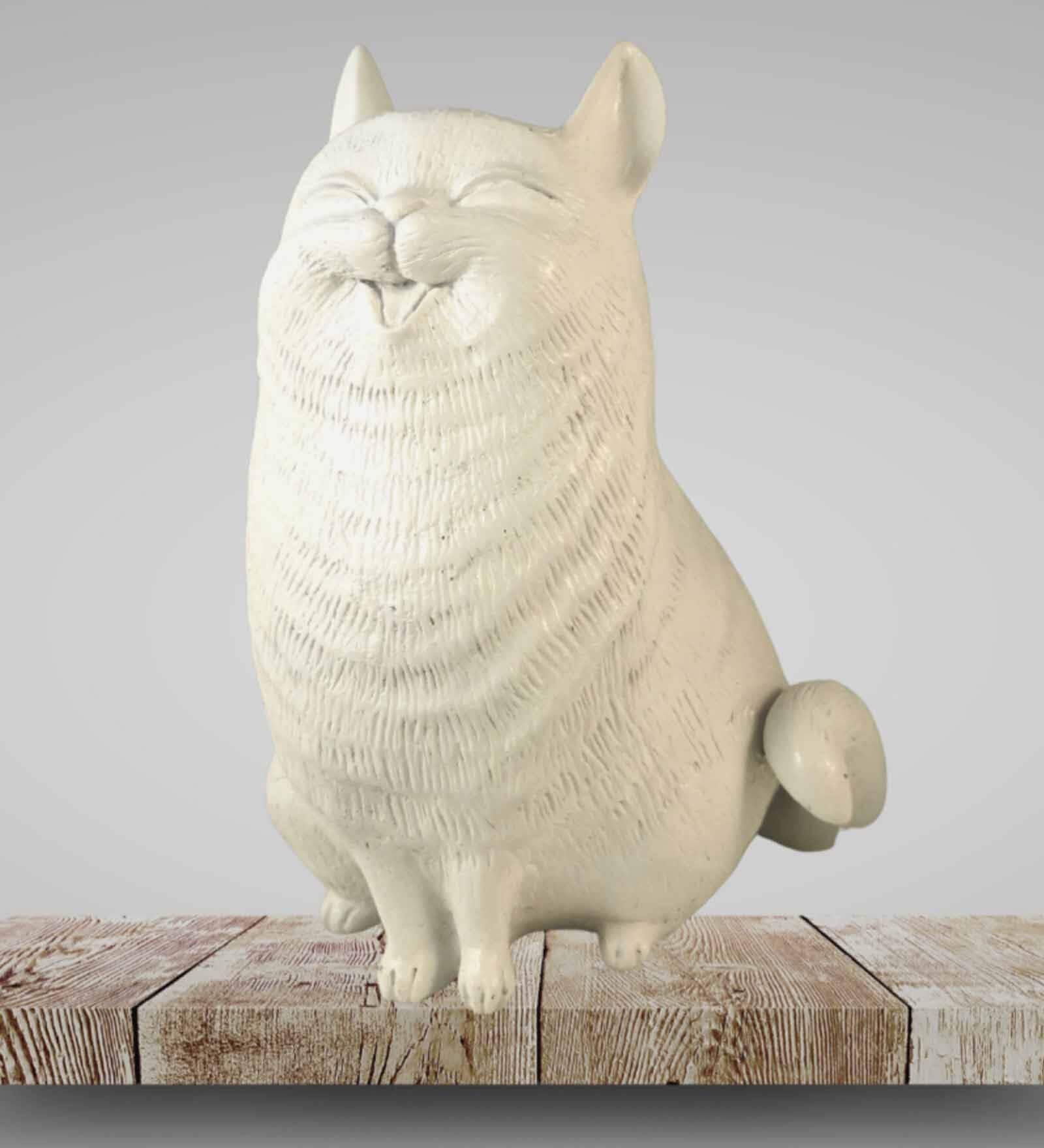 Buy White Stone & Resin Happy Fat Cat Garden Figurine by CasaGold at 13 ...