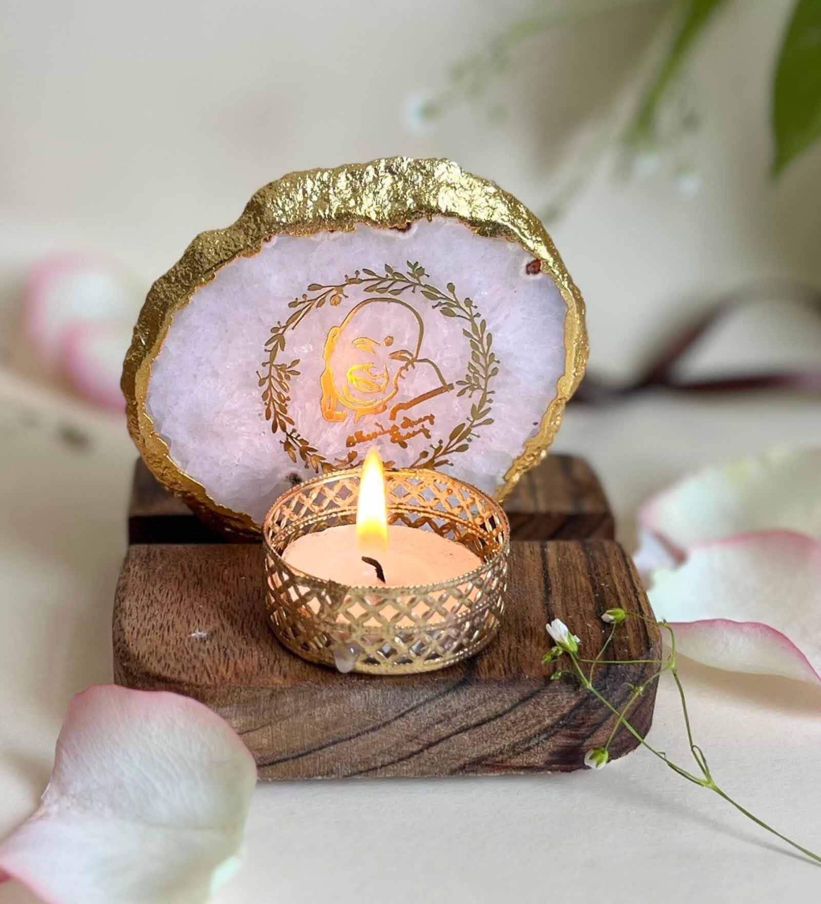 White Stone Figurine Tea light Holder