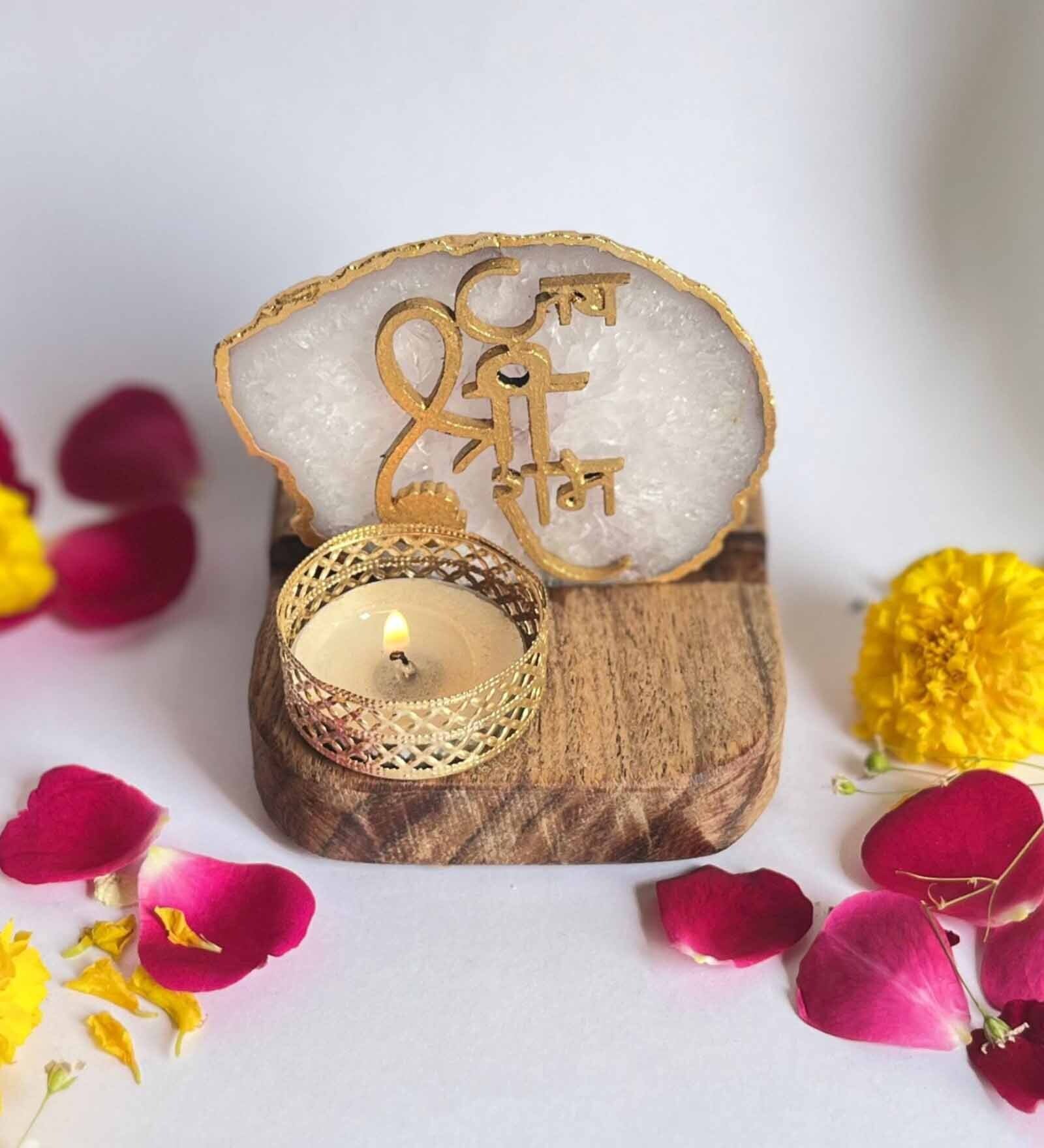 White Stone Figurine Tea light Holder